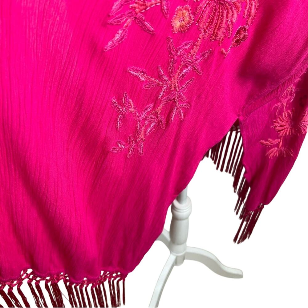 Chico's Fuchsia Floral Fringe Wrap - Picture 7 of 16
